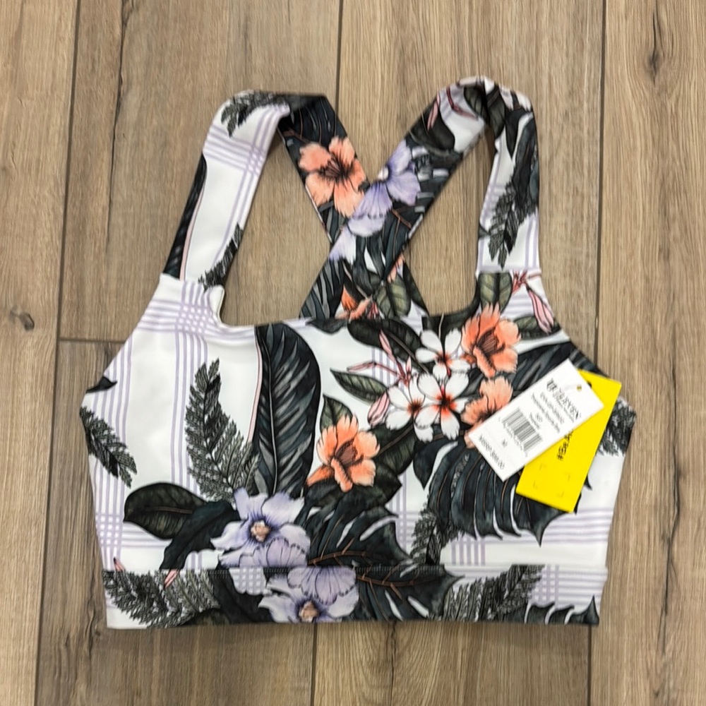 EleVen by Venus Williams Floral Sports Bra - White and Black